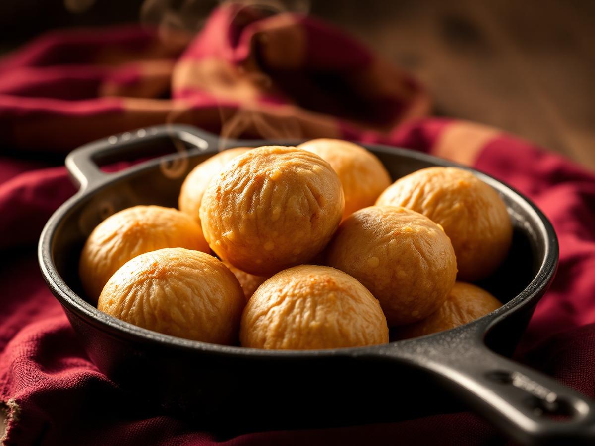 Soft millet paniyarams cooking in a cast iron pan